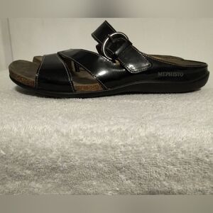 Mephisto Women's Black Patent Two Strap Buckle Comfort Sandals